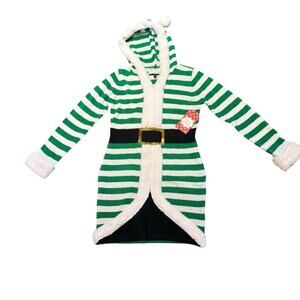 With Love Derek Women’s Large Green Striped Christmas Elf Sweater Dress NWT